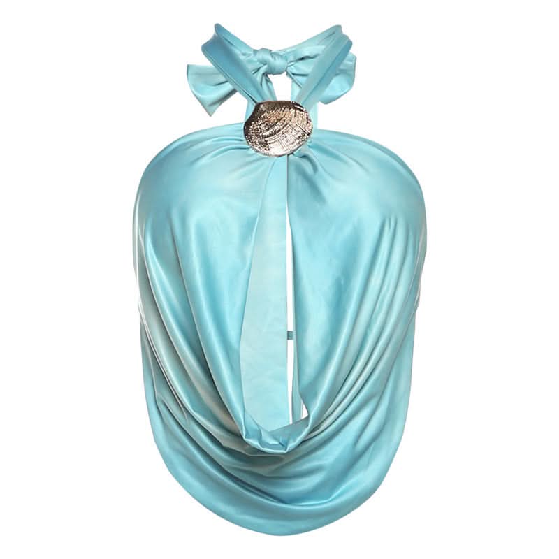 Hollow out self tiehalter backless cut out top