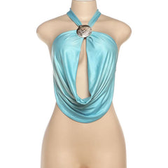 Hollow out self tiehalter backless cut out top