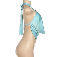 Hollow out self tiehalter backless cut out top