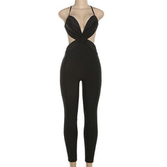 Cross back v neck ruched zip-up jumpsuit