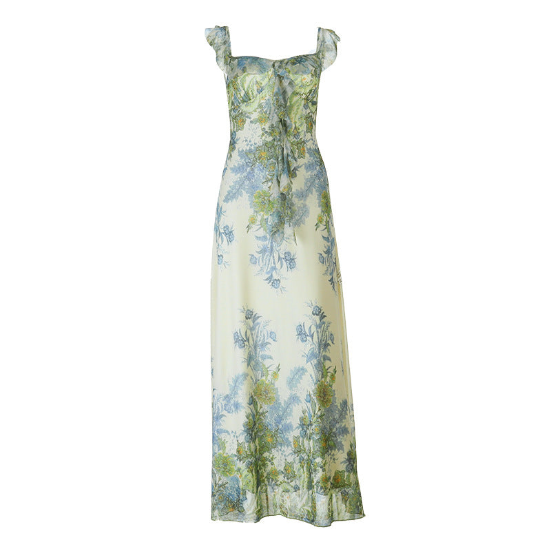Flower print ruffle cami maxi dress