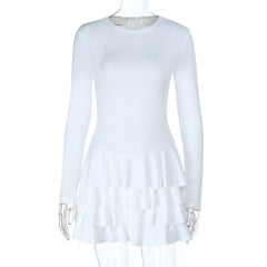 Crewneck long sleeve solid ruffle mini dress