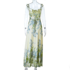Flower print ruffle cami maxi dress