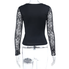 Long sleeve lace self tie v neck top