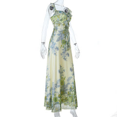 Flower print ruffle cami maxi dress