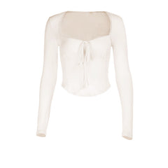 Long sleeve self tie solid top