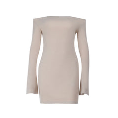 Off shoulder long flared sleeve solid mini dress