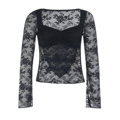 Long sleeve lace ruched top
