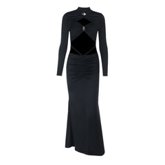 Long sleeve high neck hollow out cut out maxi dress