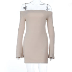 Off shoulder long flared sleeve solid mini dress