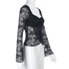 Long sleeve lace ruched top