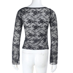 Long sleeve lace ruched top