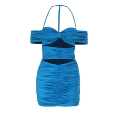 Off shoulder ruched hollow out cut out mini dress
