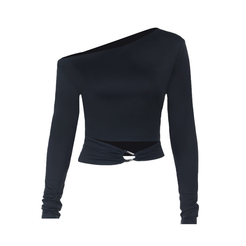 One shoulder long sleeve hollow out ruched cut out top