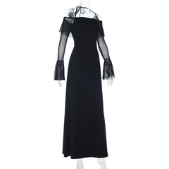Long flared sleeve off shoulder ruffle maxi dress