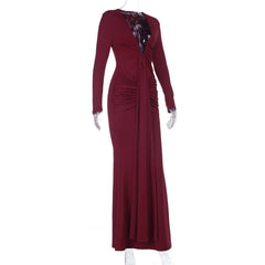 Long sleeve ruched v neck solid maxi dress