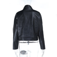 Long sleeve high neck PU leather zip-up coat top