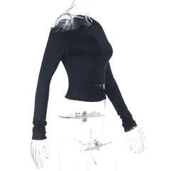 One shoulder long sleeve hollow out ruched cut out top