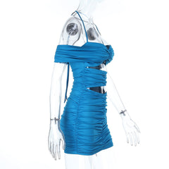 Off shoulder ruched hollow out cut out mini dress