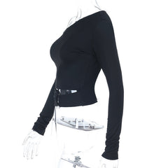 One shoulder long sleeve hollow out ruched cut out top