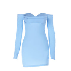 Long sleeve off shoulder zip-up solid mini dress