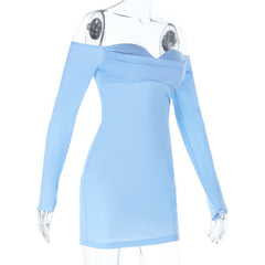 Long sleeve off shoulder zip-up solid mini dress