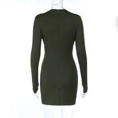 Long sleeve hollow out crewneck solid cut out mini dress
