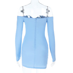 Long sleeve off shoulder zip-up solid mini dress
