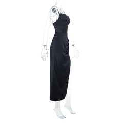 Square neck high slit ruched cami maxi dress