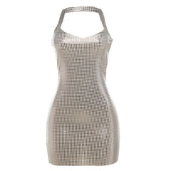 Halter v neck backless mini dress