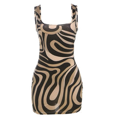 Square neck ripple contrast cami mini dress