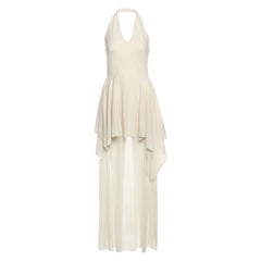 Halter v neck mesh backless maxi dress