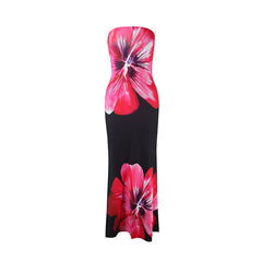 Flower print backless tube maxi dress