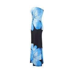 Flower print backless tube maxi dress