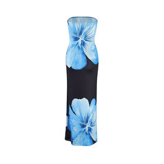 Flower print backless tube maxi dress