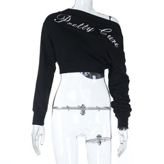 One shoulder letter print long sleeve top