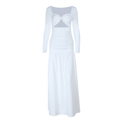 Long sleeve hollow out ruched cut out maxi dress