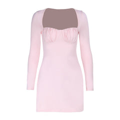 Ruched long sleeve solid mini dress