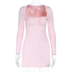 Ruched long sleeve solid mini dress