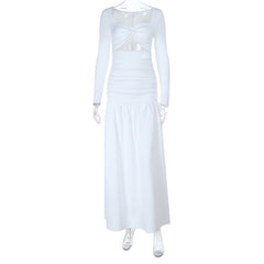 Long sleeve hollow out ruched cut out maxi dress