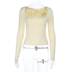Lace hem long sleeve solid top