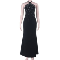 Halter beaded self tie maxi dress