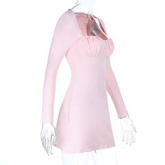 Ruched long sleeve solid mini dress