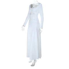Long sleeve hollow out ruched cut out maxi dress