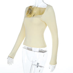 Lace hem long sleeve solid top