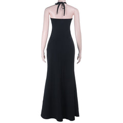 Halter beaded self tie maxi dress