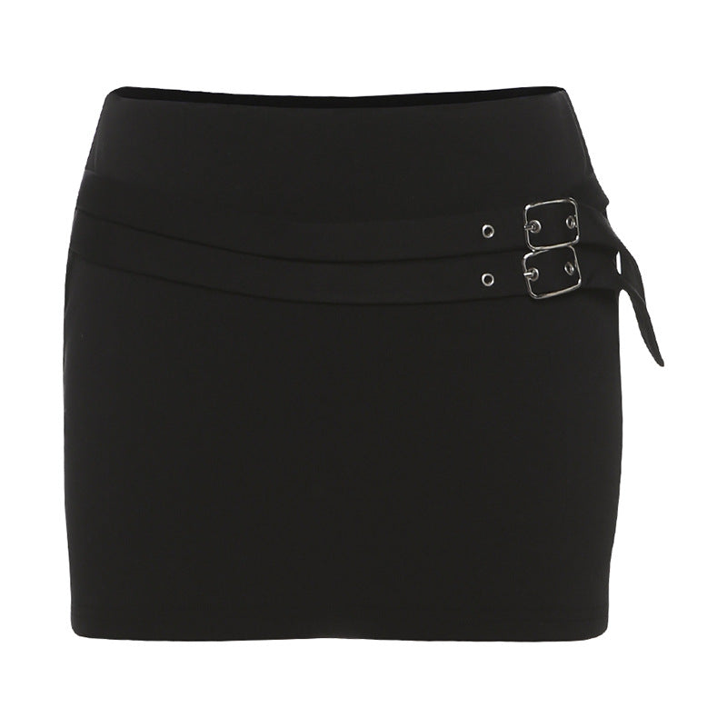 Buckle irregular solid mini skirt