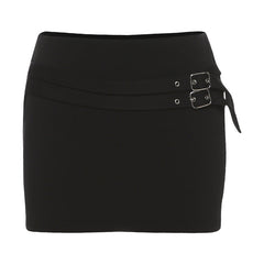 Buckle irregular solid mini skirt