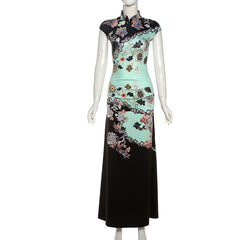 Cap sleeve flower print zip-up maxi dress