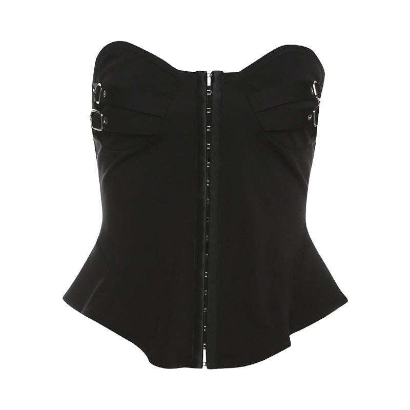 Buckle button backless tube top